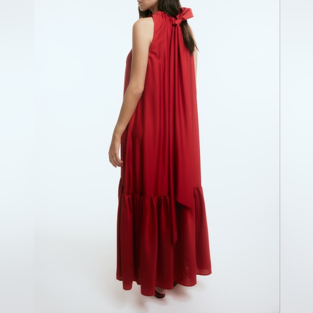 H&M Voluminous maxi dress Big Back Tie Detail Dark Red BNWT